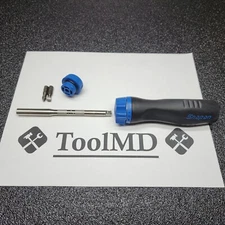 Snap-on Tools NEW POWER BLUE Soft Grip Ratcheting Screwdriver w Bits SGDMRC44BMB