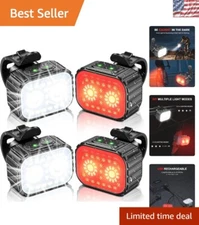 Super Bright Rechargeable Bike Lights Set, 58 Hours Waterproof Safety - Black