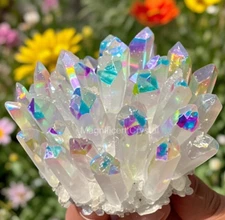 2025Rare Large 300G+ Rainbow Angel Aura Crystal Geode Cluster Home Decor Reiki