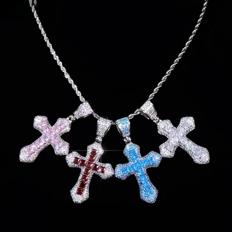 Colgante Cruz Circonita Circonita Acero Inoxidable Hip Hop Collar Cuello Rapero Accesorio Regalo Nuevo Foto 3 de 4