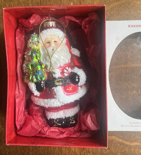 KREBS BLOWN GLASS SANTA W/XMAS TREE ORNAMENT - Picture 2 of 13