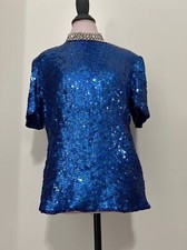 Vintage Camille Marie blue full sequin blouse 100 silk in size extra large