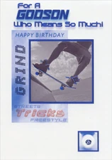 Boy on Skateboard Blue Foil Designer Greetings Birthday Card for Godson