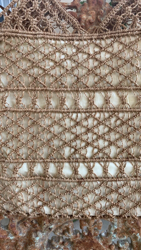 Bolso de Mano Natural Vintage Tejido Crochet Red Macramé Yute Foto 2 de 4