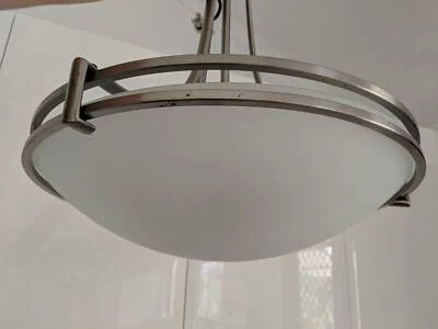 Two Hanging Light Fixtures Stainless Steel And Frosted Glass Ceiling Two Hanging Light Fixtures Stainless Steel And Frosted Glass