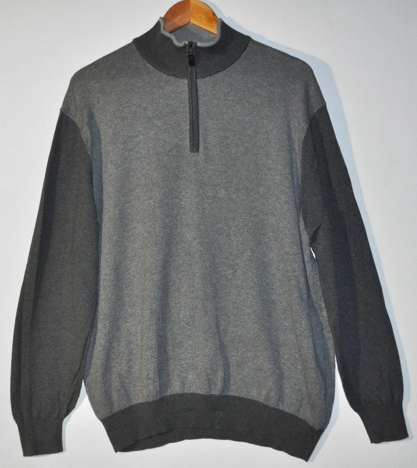 Jos. A. Bank Size XL Men's Gray Pullover Sweater 1/2 Zip Up Cotton Cashmere - Image 2 of 4