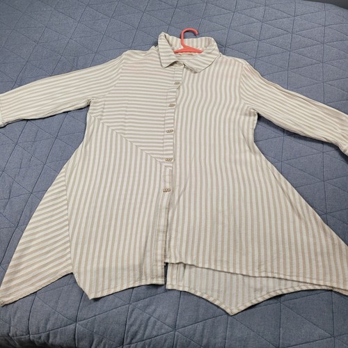 Soft Surroundings Artsy Contrasting Stripe Asymmetrical Hemline Boho Tunic Sz L - Picture 2 of 19