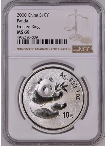 2000 Year China Panda 1OZ 999 Silver 10 Y NGC 69 RAA