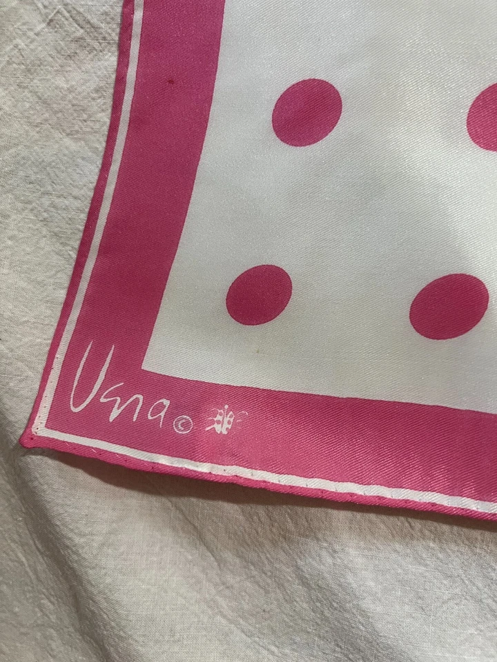 Винтажный шарф на шею Vera белый розовый горошек ацетат 23 x 23 дюйма Япония - Изображение 4 из 4