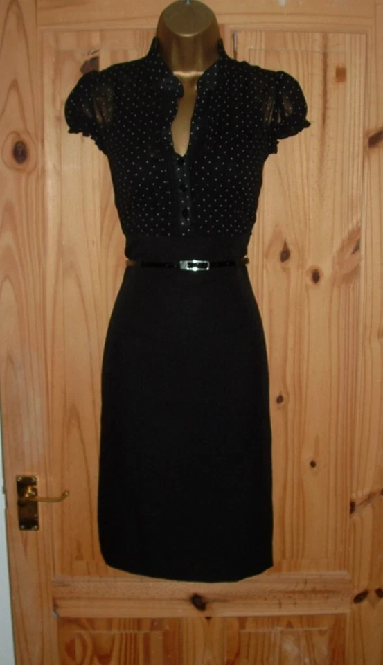 Blusa negra lápiz ondulante lunares elegante trabajo oficina día/fiesta vestido 16 14 Foto 3 de 4