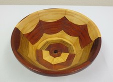 Mixed wood segmented turned wooden bowl planter vase approx. 4.5"T x 10"W Signd