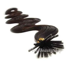 100 I Stick Tip Body Wave Wavy Micro Rings Remy Human Hair Extensions Dark Brown