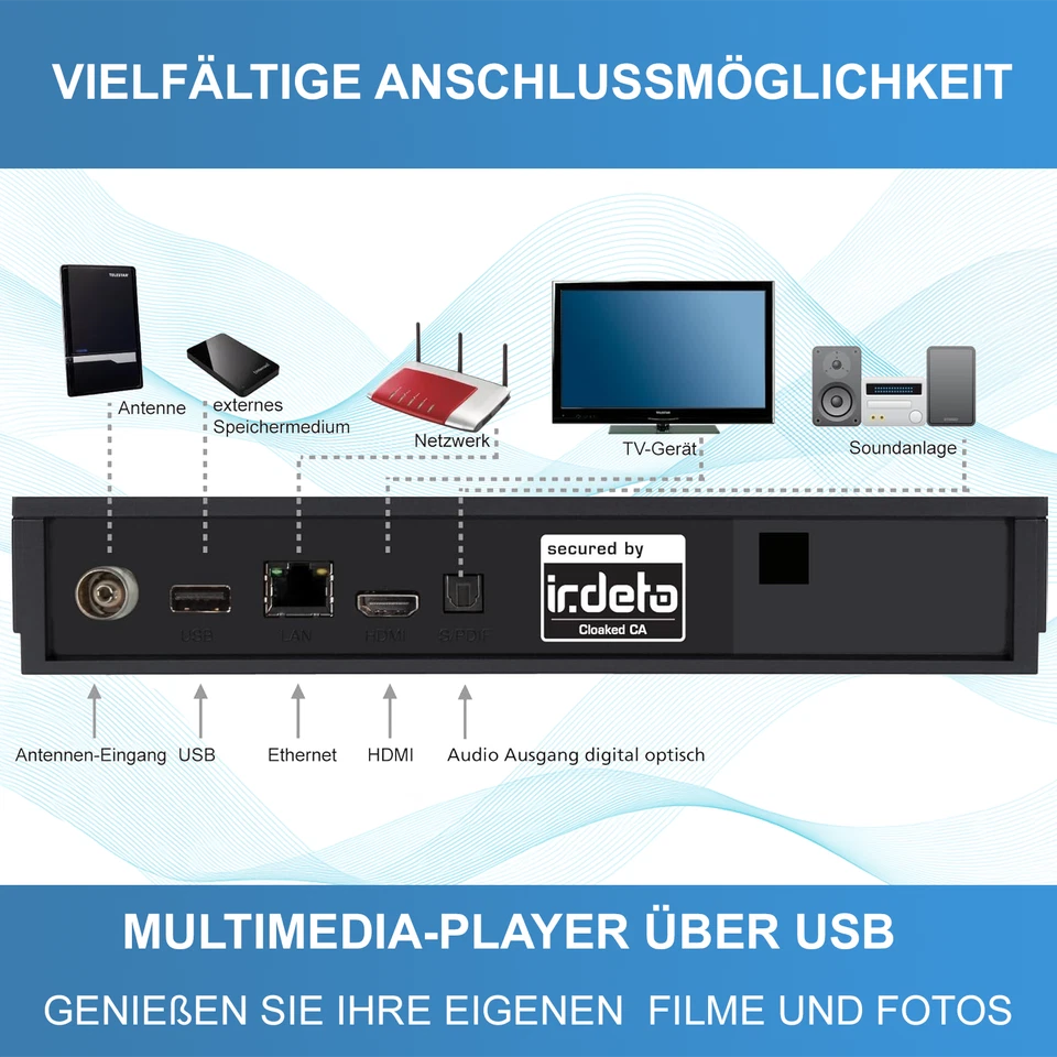 HD Freenet DVB-T2 Receiver mit USB PVR Telestar TT7 + DVBT2 Antenne + HDMI Kabel - Bild 4 von 4