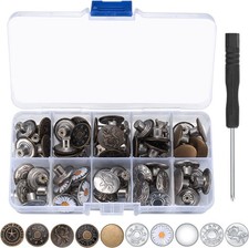 50 Pcs Jean Buttons Replacement Kit, 17mm Metal Snap Denim for Silver