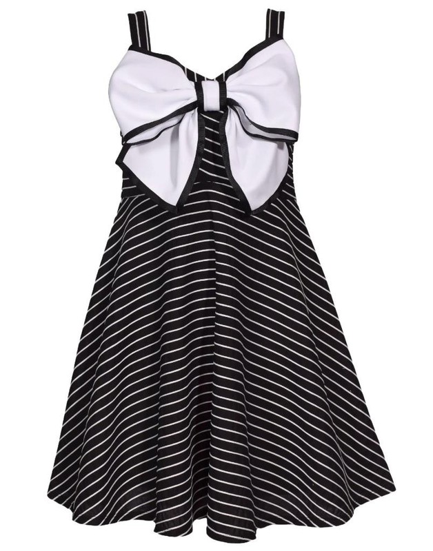 NEW Bonnie Jean Girls Size 8 "BLACK & WHITE STRIPE" Bow Front Knit Dress NWT