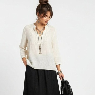 Mango Cream Ivory Kithira Blouson Peasant Boho Long Sleeve Blouse Top NEW 6