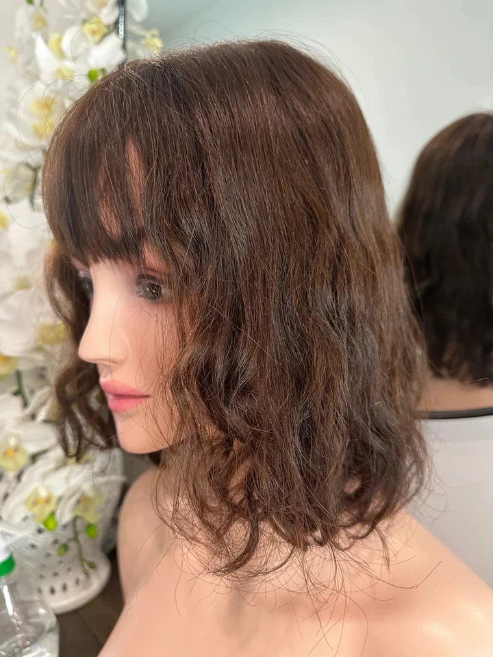 Lavia, Media Cabeza Topper, Orden Personalizada Chocolate Marrón Cabello Humano Basado en Seda Foto 3 de 4