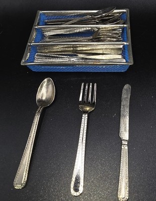 Vintage Toy Doll Mini Flatware Silverware Cutlery Set Holder Forks Knives Spoons