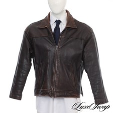 #1 MENSWEAR Vintage Marc New York Aged Faded Heavy Brown Leather Jacket Coat M