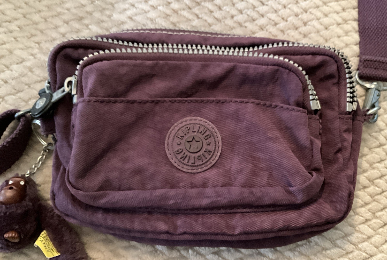 Kipling Crossbody Plum Bag Rectangular Nylon Purs… - image 3