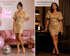 Julia Jordan Size 2 Silver Gold Sequin Sheath Dress Puff Sleeve D-1