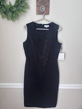 NWT Calvin Klein Size 8 Little Black Sheath Dress Sequin Sleeveless