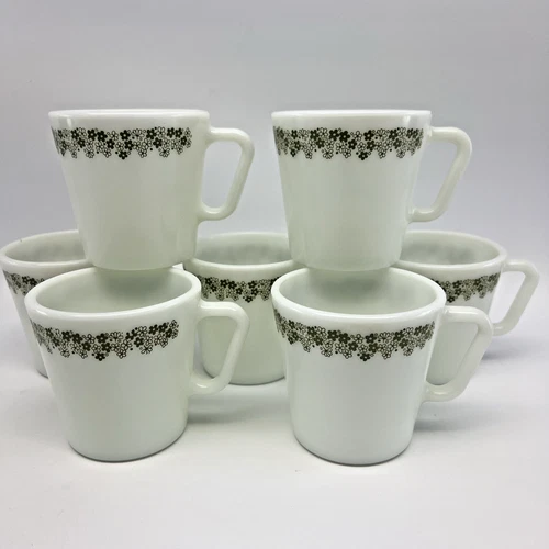Set Of 7 Vtg PYREX Crazy Daisy Spring Blossom Green White Coffee Mug 1410 300ml