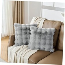 Print Faux Fur Fluffy Pillowcases,Plush Shaggy Soft 24" x 24" Pack of 2 Grey