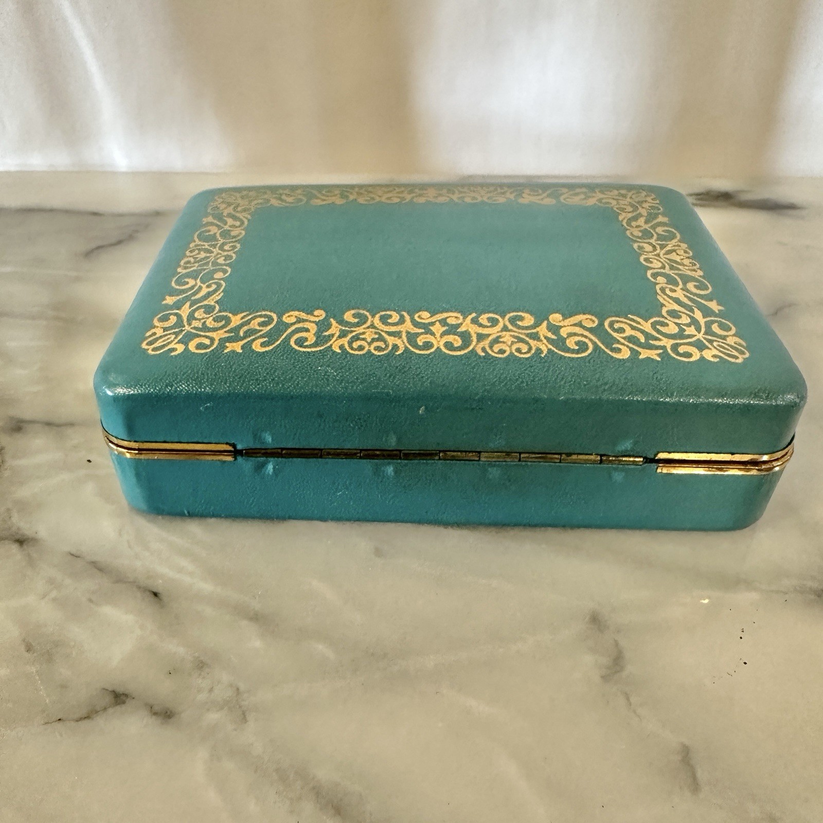 Vtg MCM Farrington Genuine Texol Green Jewelry Box Green Velvet Silk Interior