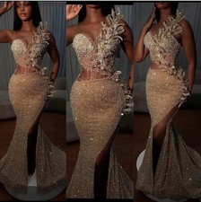 Mermaid Prom Dress Sparkly Sequins Illusion Bodice Beaded Applique Evening Gown