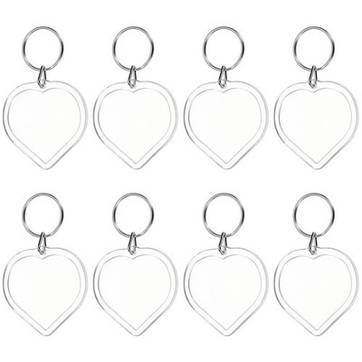 8Pcs Heart Shape Clear  Acrylic Photo Frame Keyring for Women and Men