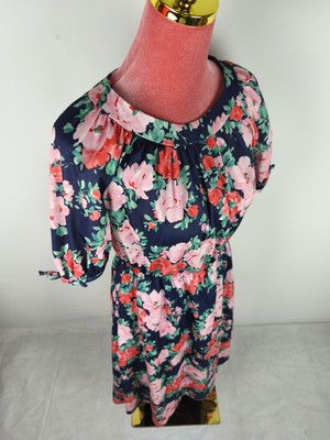 Kleid Vintage Gr. 38 M (36/S) Blumen rot retro rosa Blusenkleid dress lang