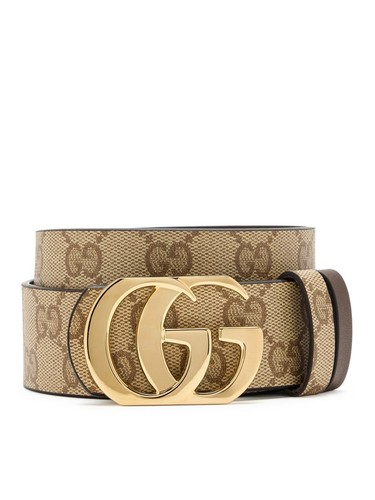 GUCCI $660 Sand/Brown GG Canvas Marmont Belt New & Authentic