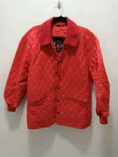 Fox Run Red Quilted Jacket – Size M – Corduroy Collar & Pockets Equestrian veg