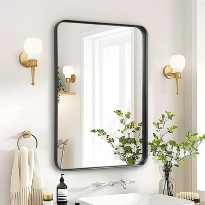 Bathroom Mirror Over Sink - 24x36 Inch Black Rectangle Framed Matte Mirror fo...