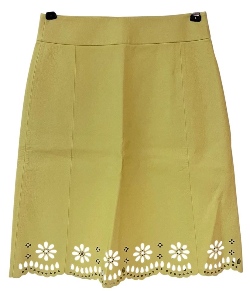 NUEVO CON ETIQUETAS Falda Kate Spade Madison Ave Carice Cuero Amarillo Mantequilla Floral Línea A 0 Foto 3 de 4