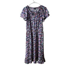 Talbots White Floral Tie Neck Ruffle Short Sleeve MIDI Dress Size 6 NWT