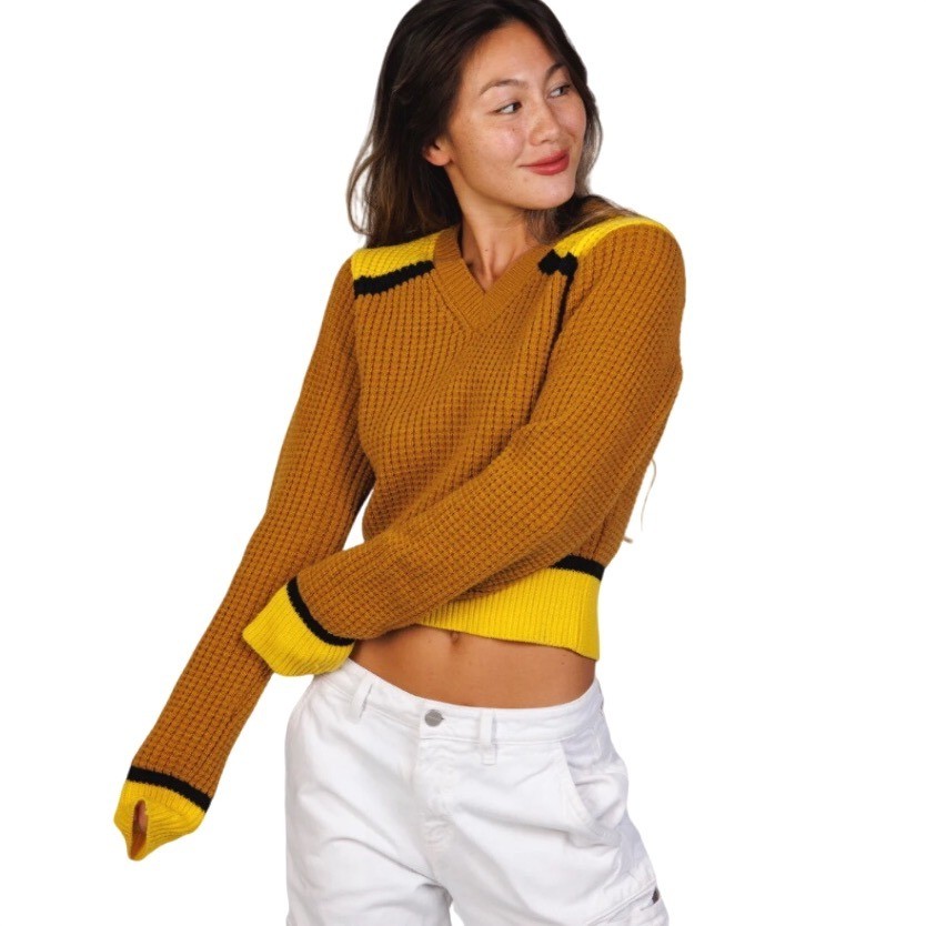 MARNI x Uniqlo Cropped Sweater Women's Popcorn Knit Yellow Brown XS Preppy Y2K thumbnail 21