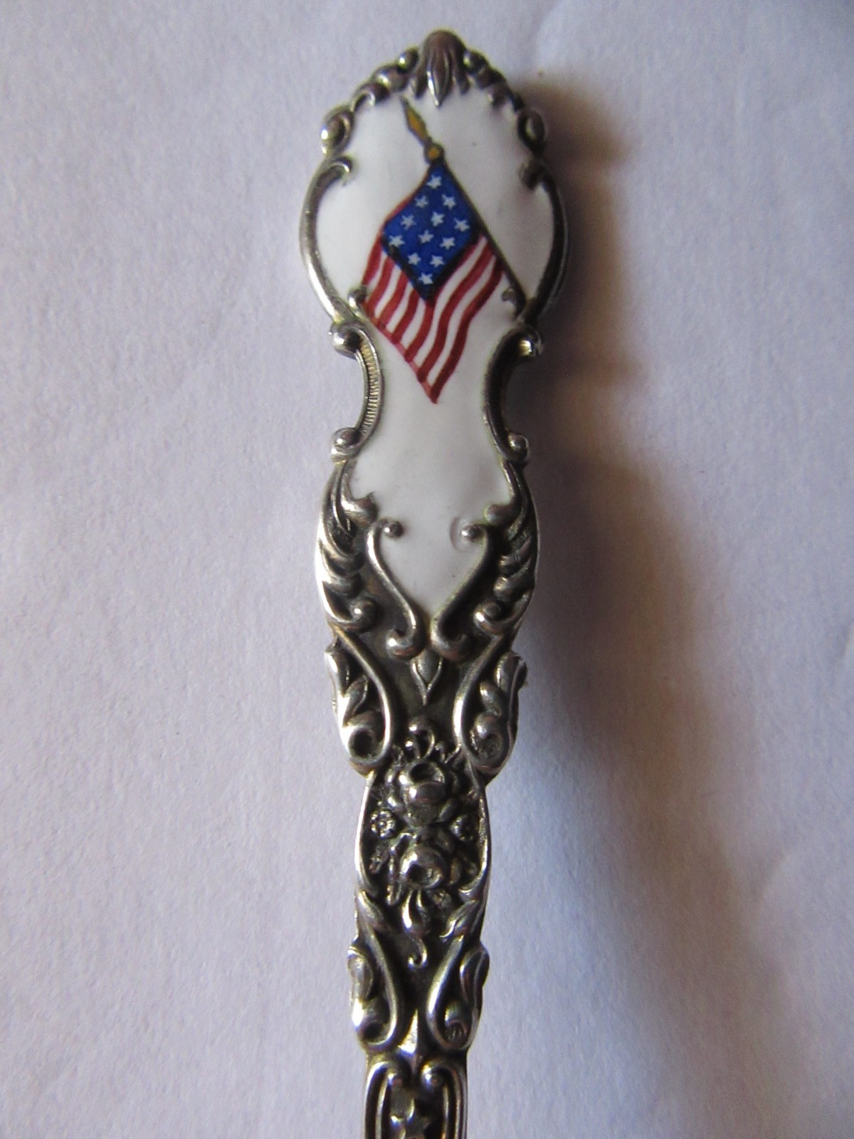Enamel American Flag 5 1/8" Sterling Souvenir Spoon U.S. Capitol Washington D.C.