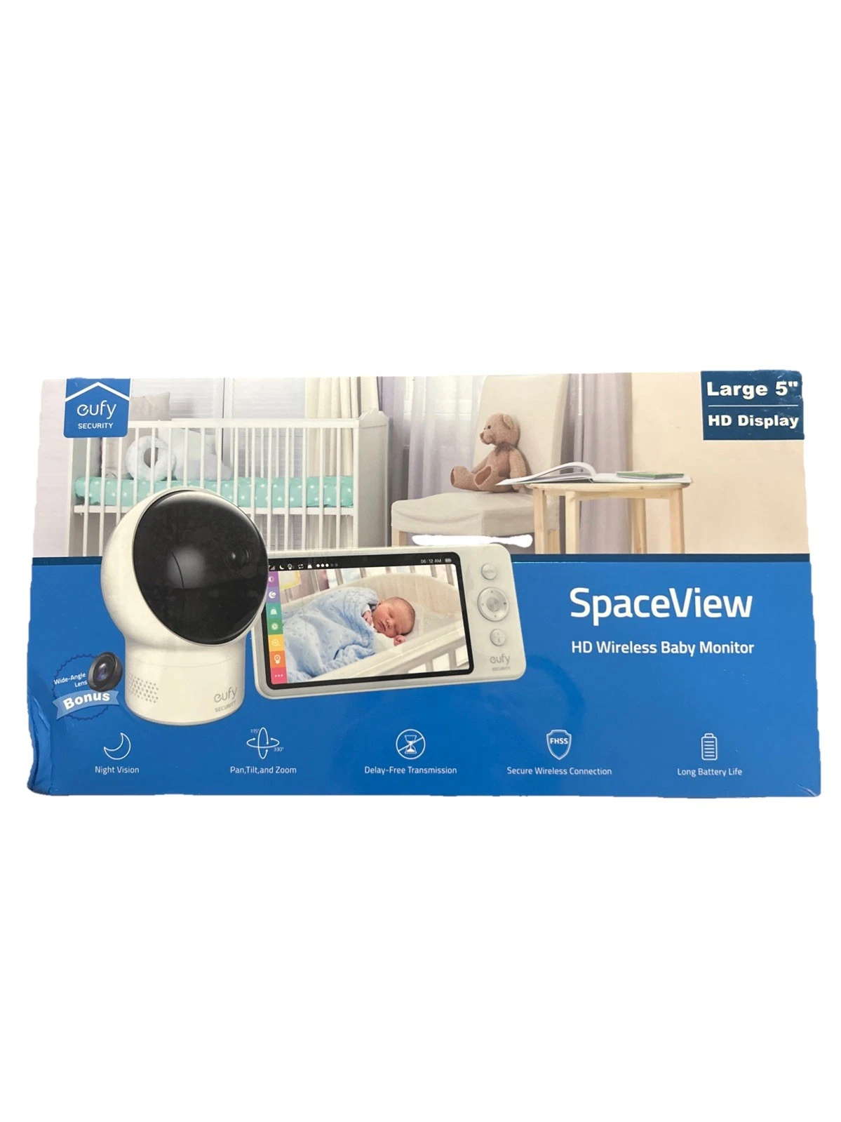Eufy NEW SpaceView HD Wireless Baby Monitor 5"Display Night Vision Pan Tilt Zoom