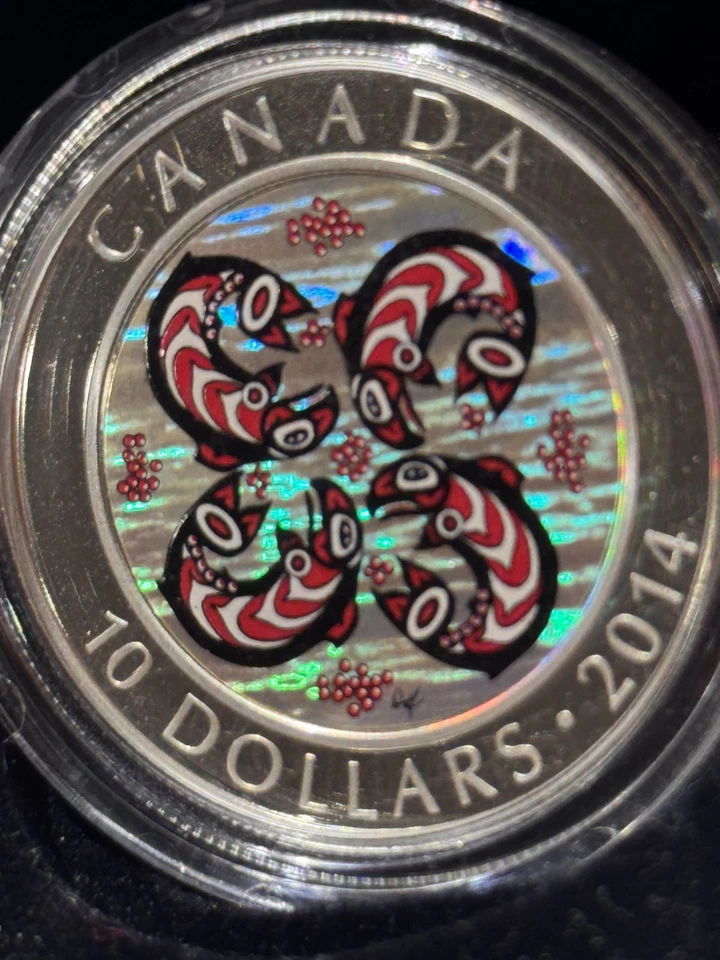 2014 Canada $10 First Nations Art: Salmon - Holographic Pure Silver Coin - RCM - Image 2 of 2