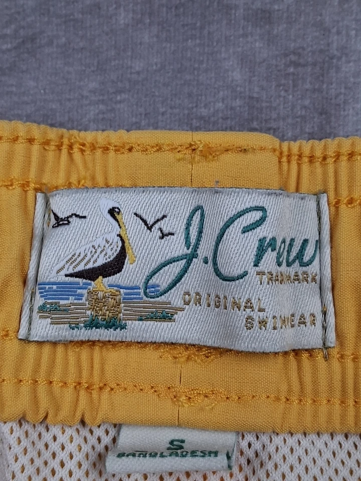 Bermuda de natação masculina vintage J Crew Oarsman pequena malha amarela forrada praia anos 90 - Imagem 4 de 4