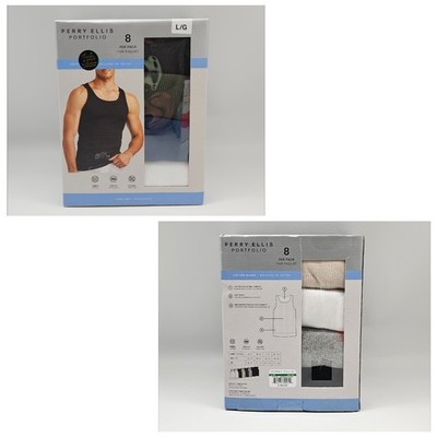 8 Pk Perry Ellis Portfolio Mens S M L X Ribbed Tanks Black Gray White Navy Beige