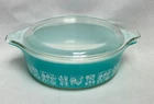 Vintage Pyrex Butterprint Turquoise Aqua #471 Casserole Dish w/ Lid Amish 1 Pint