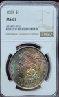 1889 P Rainbow Toned Morgan Silver Dollar Unique Toning