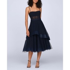 BCBGMAXAZRIA Dark Navy Sheer Corset Tulle Tea Length Dress Size 4 NWT