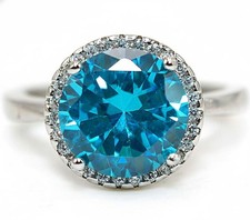 3CT Blue Topaz White Topaz 925 Solid Sterling Silver Ring Sz 8 MB5-9