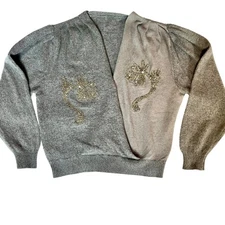 Vintage Jumper Wool Angora Cross Over Lurex Pearl Motif Made Italy 16