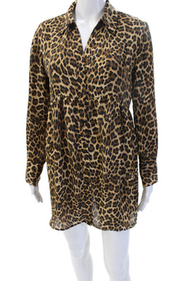 Zara Basic Womens Beige Animal Print Collared Long Sleeve Shirt Dress Size S