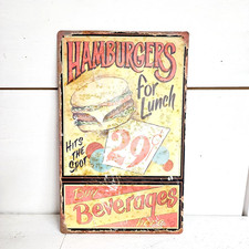 Hamburgers for Lunch Metal Reproduction Sign, Rusty Sign, Advertising Sign